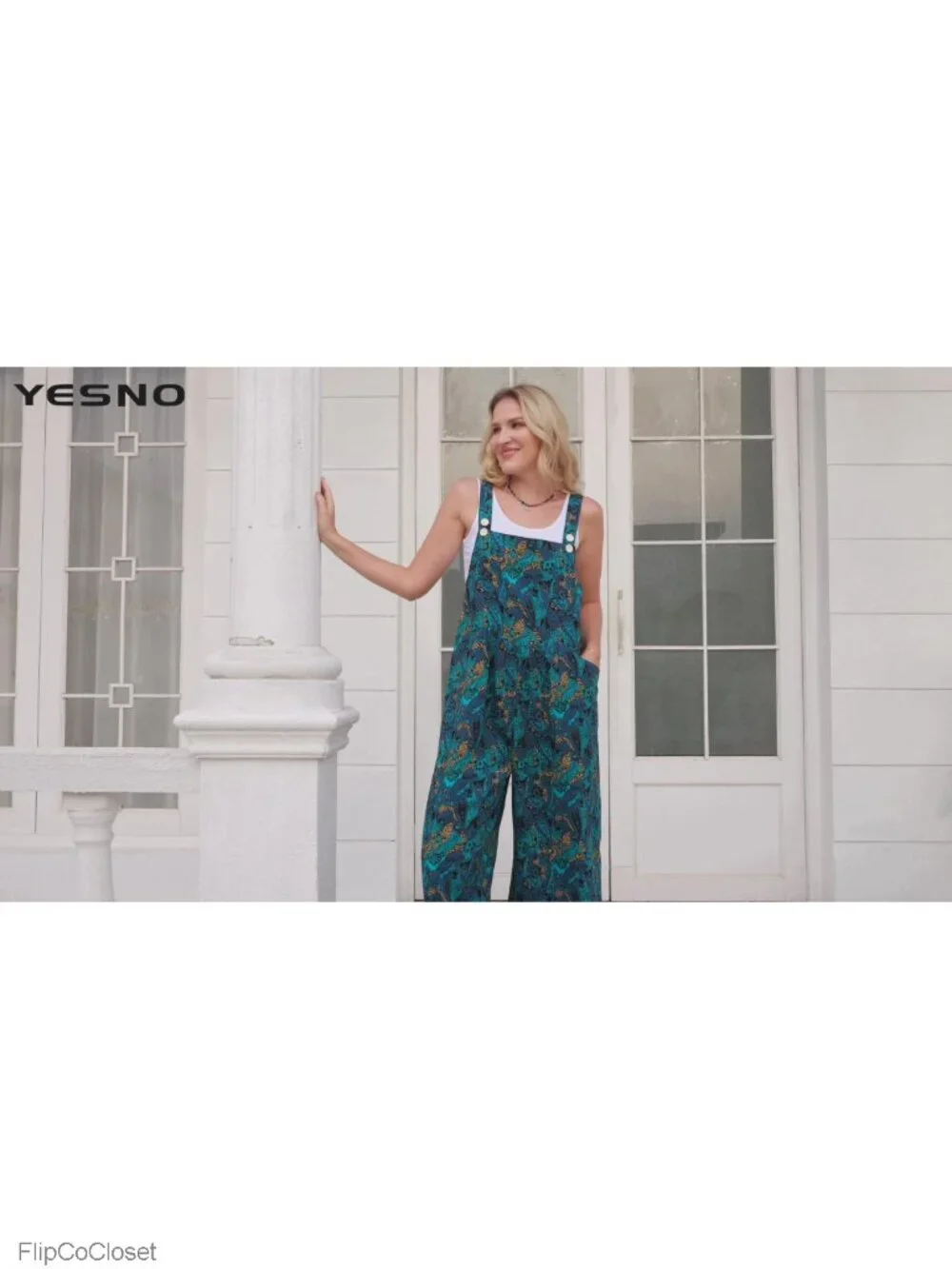 Women's Casual Wide Leg Overall Jumpsuit with Pockets Boho Floral Cotton Romper